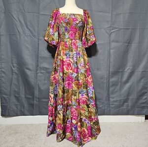 NWT Oddli Floral Smocked Puff Sleeve Maxi Dress S